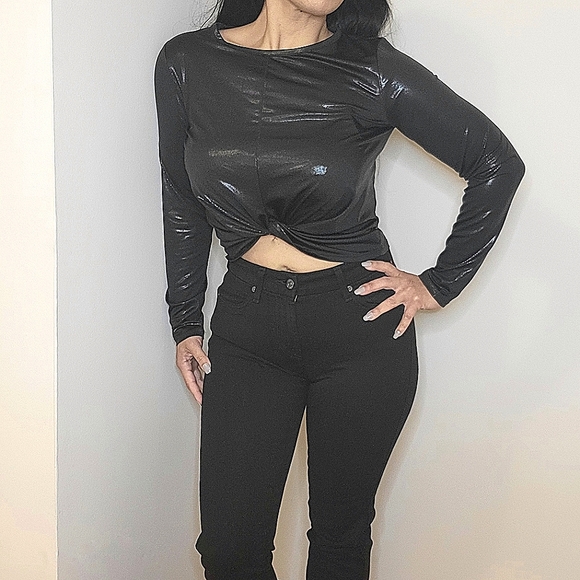 7 For All Man Kind Slim Illusion High Waist All In Luxe Black Jeans - Picture 3 of 14